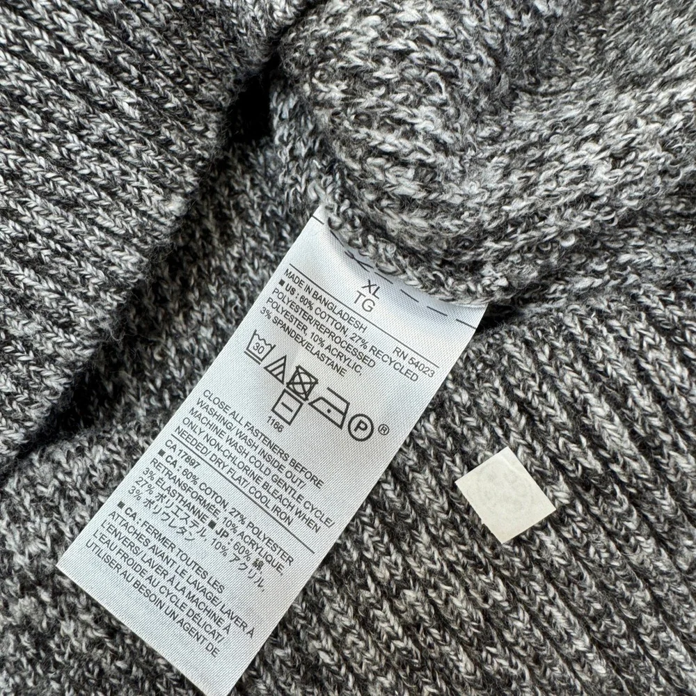 Banana Republic Sweater Mens XL Gray Marled Mock Neck Button Eco Knit